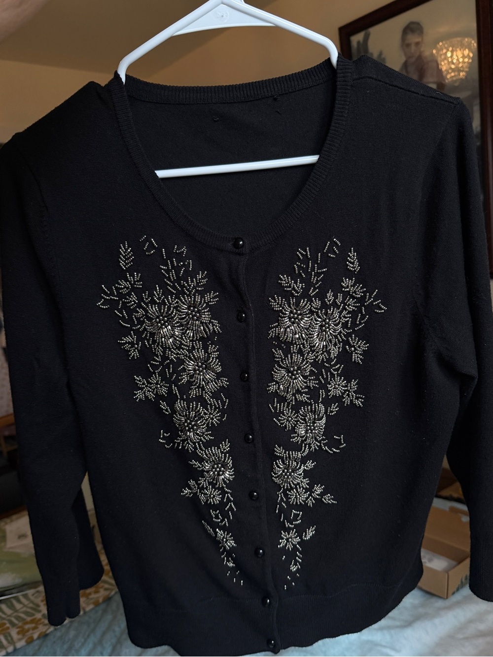 Cable & Gauge Black Sequin Cardigan Classic Women's Black Sweater